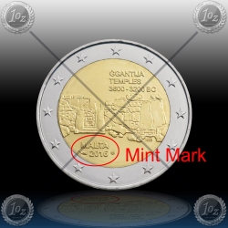 2 EVRO MALTA 2016 "Ggantija Temples" Mint Mark 2 EVRO MALTA 2016 "Ggantija Temples" Mint Mark